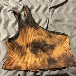 SHEIN Brown and Black Tie Dye Ribbed Cropped Top One Shoulder Size XL